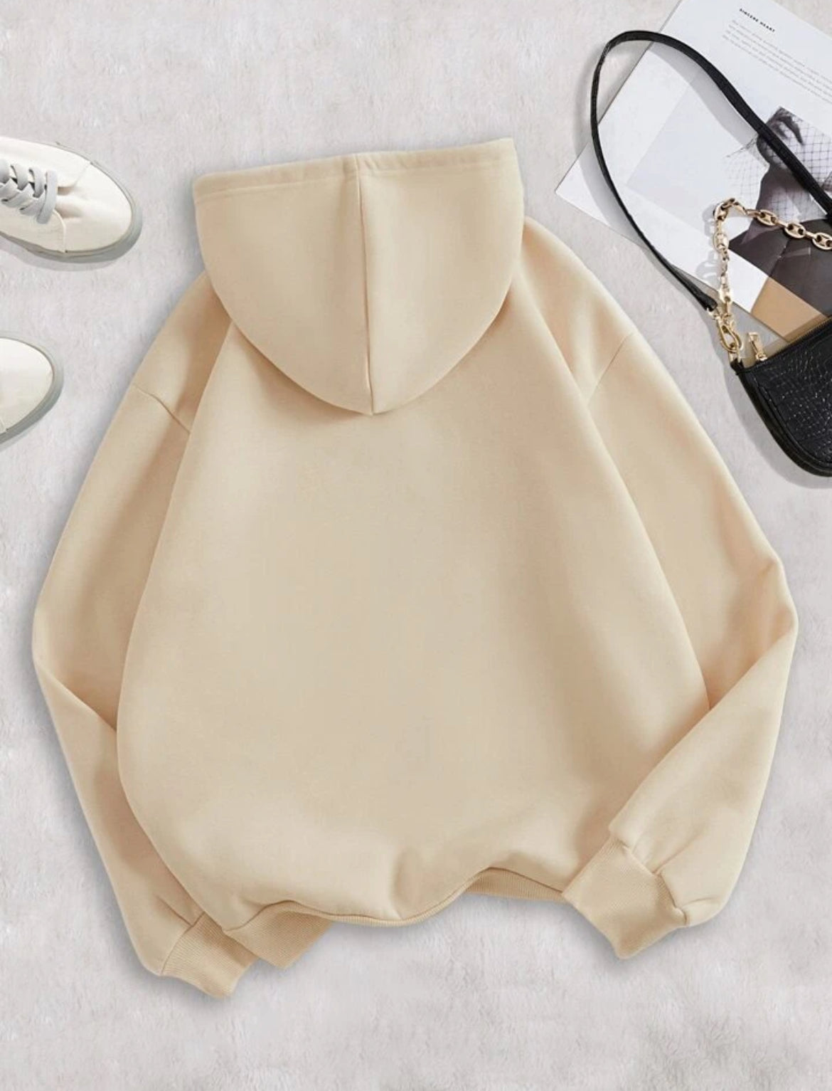 Cute Beige Hoodie for Women – Pastel Bunny Pullover Hoodie