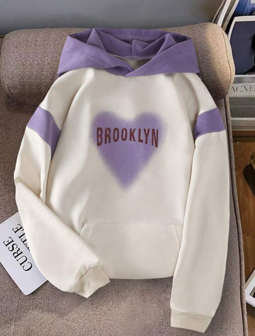 Brooklyn Heart Hoodie – Pink & White | Aesthetic Oversized Hoodie for Women