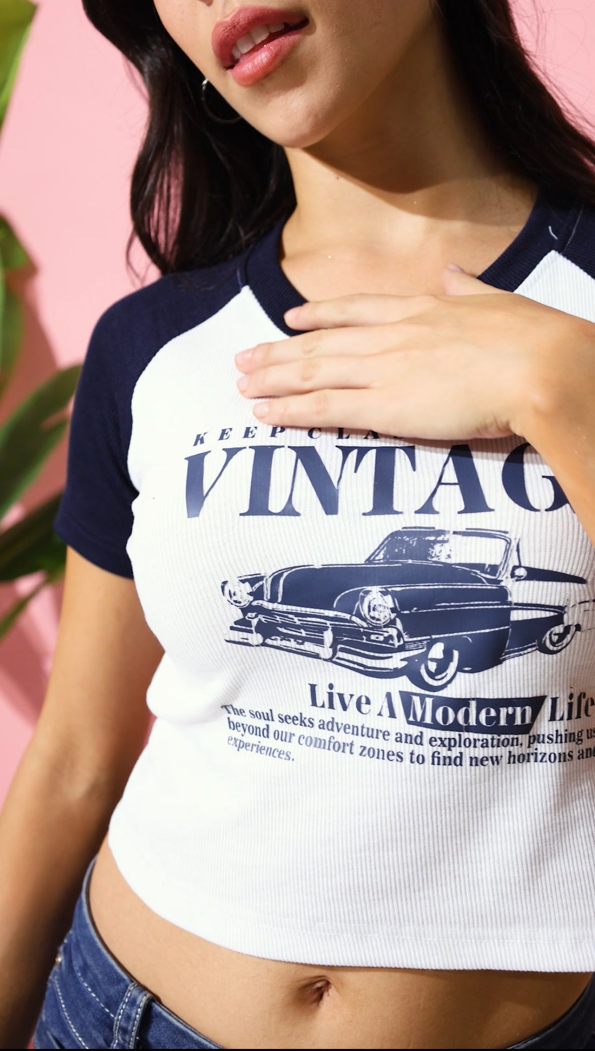 Vintage Graphic Crop Top & Denim Mini Skirt – Retro Y2K Casual Outfit | WHIZZER